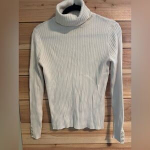 J.McLaughlin Ribbed Turtleneck Sweater Fitted Button Sleeve